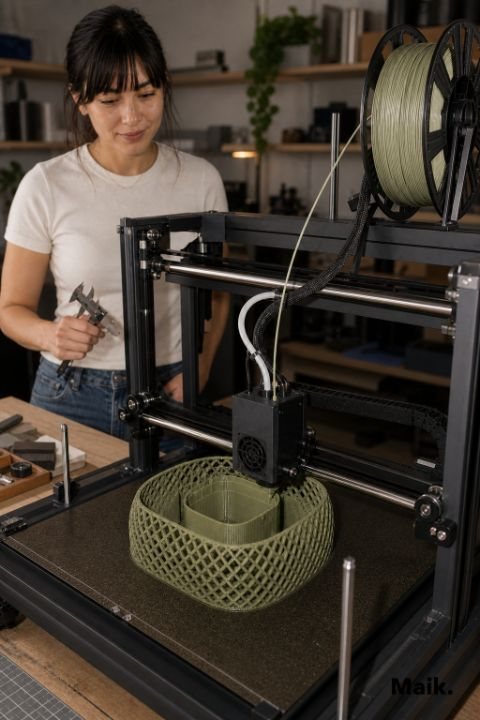 Callipers checking a lattice piece mid-print